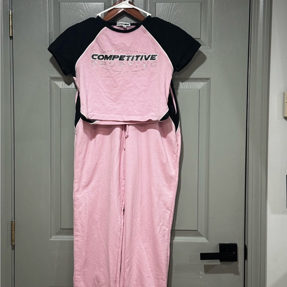 Fashion Nova Pink & Black 'Competitive' Two-Piece Track Set